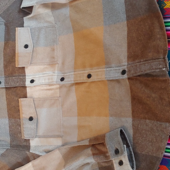 Men's Plaid Polyester Blend Button Shirt Brown, Tan, XL - Picture 12 of 15